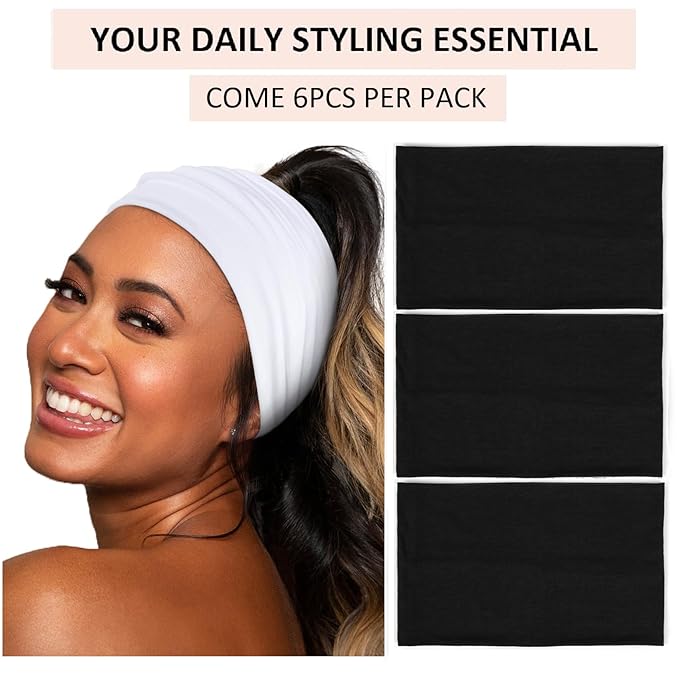 Wide Headbands for Women Non Slip Thick Large Head Bands for Women's Hair, Cloth Fabric Stretchy Hair Bands for Yoga Workout