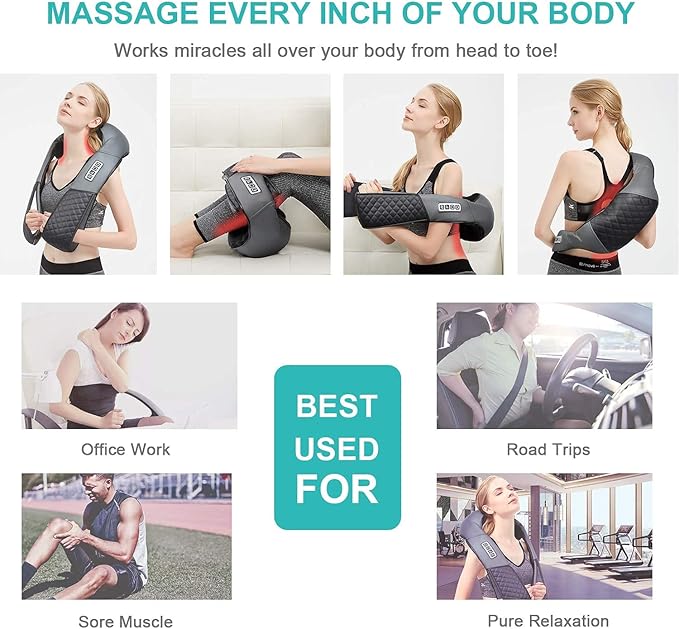 Medcursor Neck Massager, Portable Electric Shiatsu Back Massage Device with Heat, Deep Tissue 3D Kneading Pillow for Muscle Pain Relief, Mother’s Day Gift (No Battery)