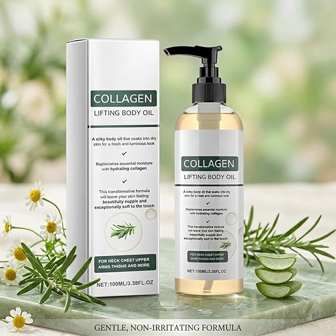Collagen Lifting Body Oil After Shower, Hydrating Collagen Oil For Body, Moisturizing Anti Aging for Women & Men, Helps Soften Appearance of Crepey Skin for All Skin Types, 3.8 Fl Oz