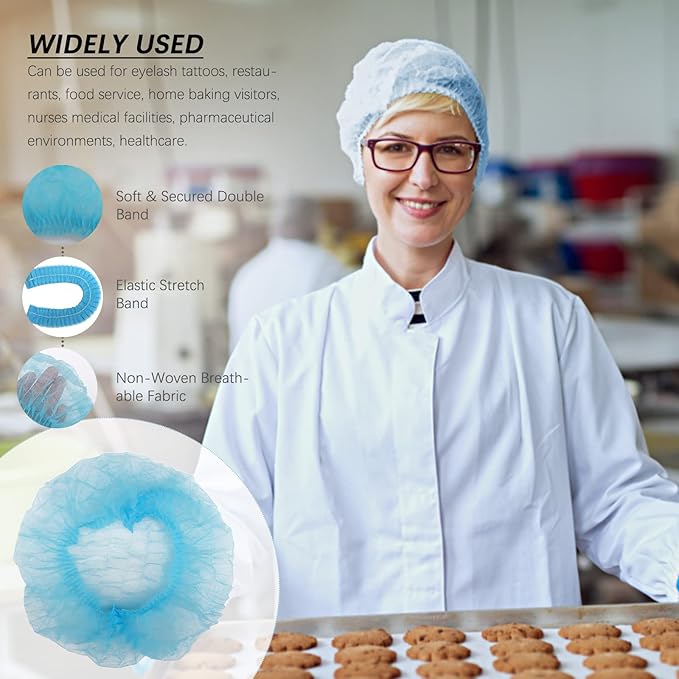 100 Pack 21" Disposable Nonwoven Bouffant Caps Hair Net for Hospital Salon Spa Catering and Dust-free Workspace (blue)