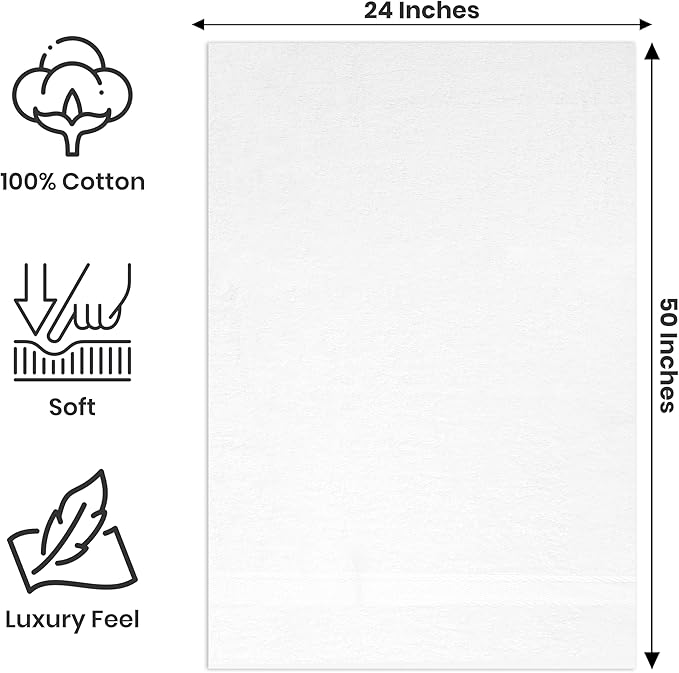 Large Bath Towels Pack of 6 – 24" x 50", 100% Cotton Terry – Soft, Quick-Dry & Highly Absorbent – Black Towels for Bathroom, Spa, Shower, Pool & Daily Use