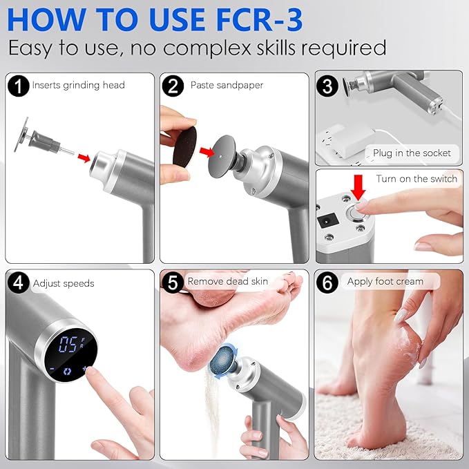 Upgraded Electric Callus Remover for Feet 4500rpm, Adjustable Speed Professional Electric Foot Sander Grinder Foot File for Calloused Feet Dead Hard Cracked Skin, with 4 Interchangeable Heads (Gray)