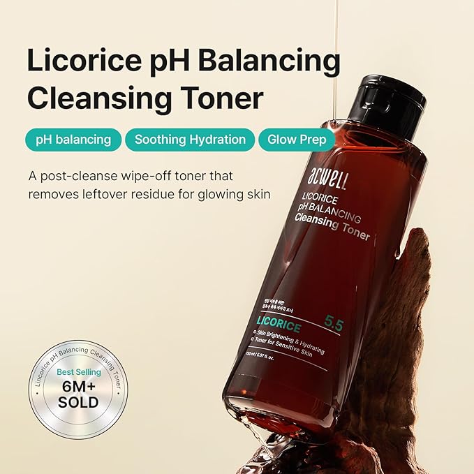 ACWELL Licorice pH Balancing Korean Toner for Cleansing 10.14 fl.oz. - Alcohol-Free PH5.5 Hydrating Facial Astringent - Skin Clarifying & Hydration Boosting Toner