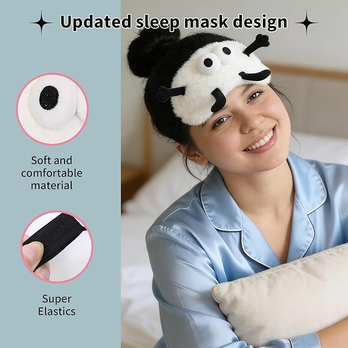 PERFECTSIGHT Sleep Eye Masks, Cute Sleep Eye Cover Lightweight Adjustable Eyeshade Mask Cover for Women Men Sleep Travel Nap, White+Black