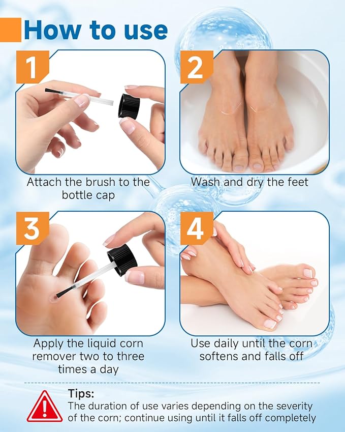 MQFORU Liquid Corn & Callus Removers for Toes & Feet, Extra Strength Corn Removal Fast Acting, 0.5 Fl oz + 15 Corn Cushions + 10 Swabs, Effective Foot Care Solution