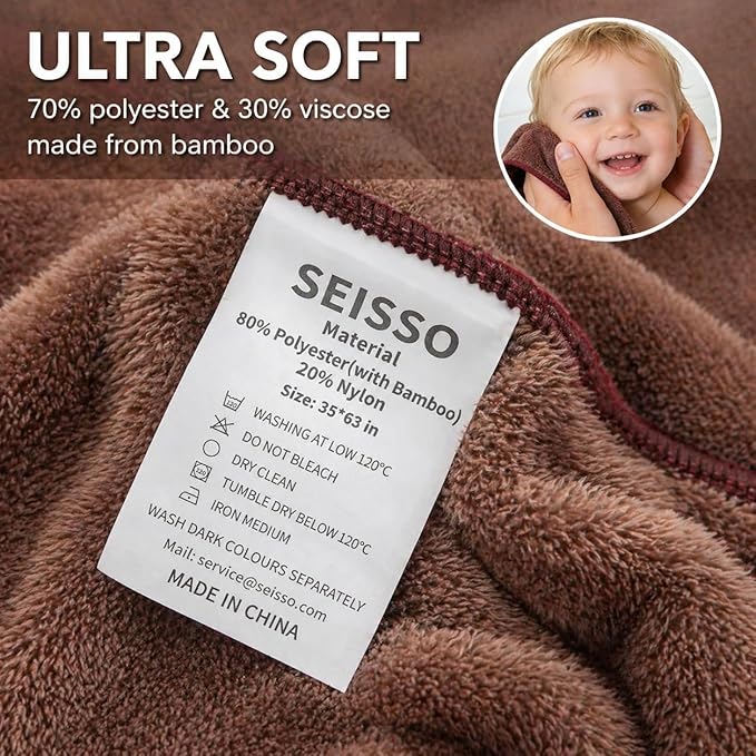 SEISSO 4 Pack Extra Large Bath Towels 63"x35", Bath Sheets for Sensitive Skin 70% Polyester 30% Viscose Fiber from Bamboo, Super Soft, Highly Absorbent & Quick Dry, Oversized Shower Towels