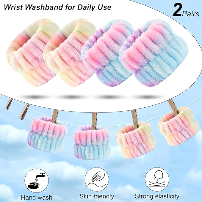 Wteehn 6pcs Headband and Wristband for Face Washing, Makeup Spa Skincare Headband, Skin Care Face Wash Headbands Wrist Bands Tools Set, for Women and Teen Girls Gifts