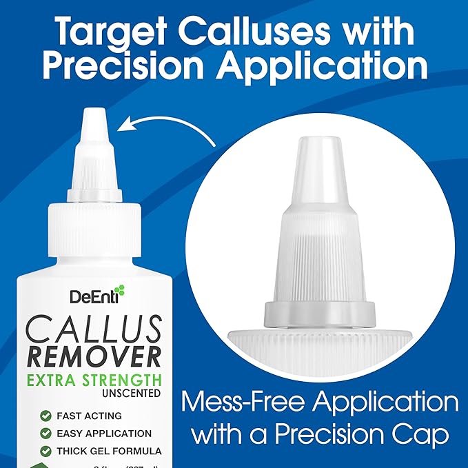 DeEnti Callus Remover for Feet, Extra Strength Foot Callus Remover Gel, 8oz Salon Grade Home Pedicure Supplies for Dry Skin, Cracked Heel, Professional Strength Foot Care, Unscented