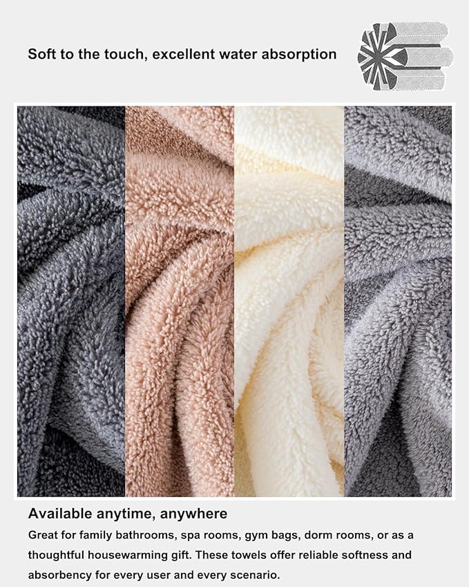 sakano Quick-Drying Microfiber Towel Set - 4-Piece Mixed Color Bath Towel Set, Highly Absorbent, Lint Free Design for Bath, Beach, and Gym - Light Gray+White+Khaki+Dark Gray, 28 x 55 inches