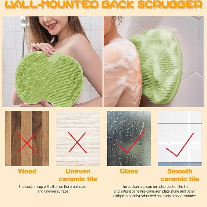 Shower Foot Scrubber, Wall Mounted Bath Massage Pad, Back Scrubber Back with Non Slip Suction Cups to Improve Circulation, Soothe Achy Feet (Green)