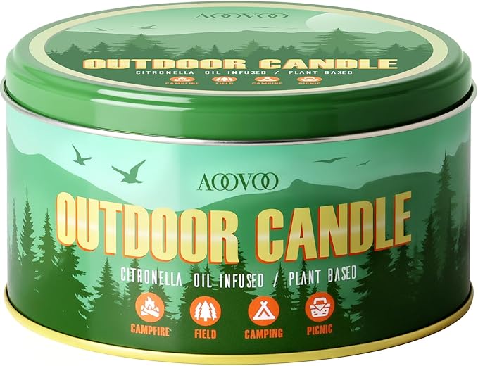 AOOVOO Citronella Candles Outdoor - 3 Wick 12oz Large Camping Candle, Natural Essential Oil Soy Wax Non Toxic, Strong Scented Candles for Outside Backyard Garden Picnic