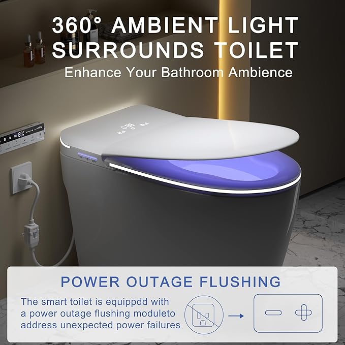 TDH Modern Smart Toilet, Upgrade Gourd-Shaped Heated Seat with Warm Water Wash, Aromatherapy Spray & Foam Shield, Air Dryer, Foot Sensor,Auto Flushing & Open Close Lid