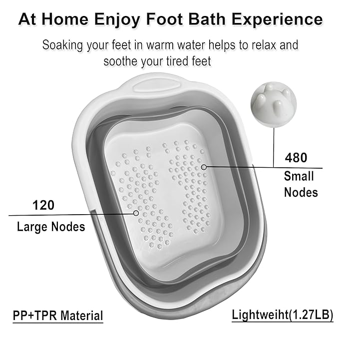MontNorth Collapsible Foot Soak Tub with Handle,4 Gallons/15L Multifunction Foldable Foot Bath Basin with Massage Acupoint,Plastic Foot Bucket for Soaking Feet,Grey