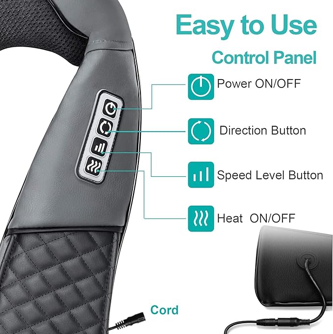 Medcursor Neck Massager, Portable Electric Shiatsu Back Massage Device with Heat, Deep Tissue 3D Kneading Pillow for Muscle Pain Relief, Mother’s Day Gift (No Battery)
