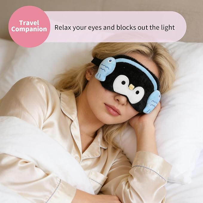 PERFECTSIGHT Sleep Eye Masks, Cute Penguin Sleep Eye Cover Lightweight Adjustable Eyeshade Mask Cover for Women Men Sleep Travel Nap, Fish Headphone