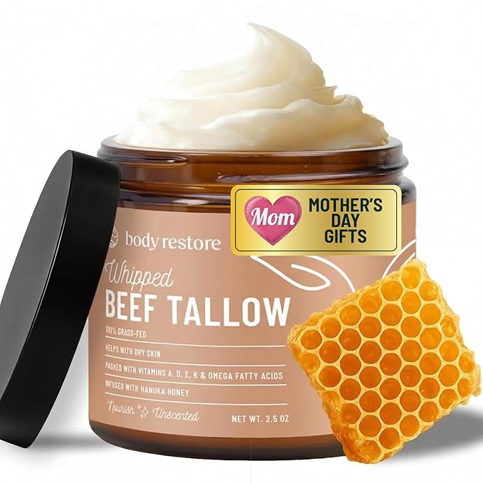 Body Restore Whipped Beef Tallow Balm – Mothers Day Gifts for Mom, Grass Fed Moisturizer for Face and Body, Birthday Gifts for Women, Self Care – Unscented