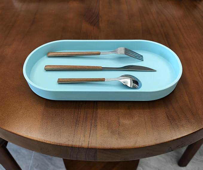 Blue Small Tray (11.8 inch), 3 Pack Oval Tray for Kitchen Counter, Bathtub Bathroom Vanity Items, Countertop Organizer, Coffee Accessory, Bar, Serving Seasoning, Salt and Pepper, Soap.
