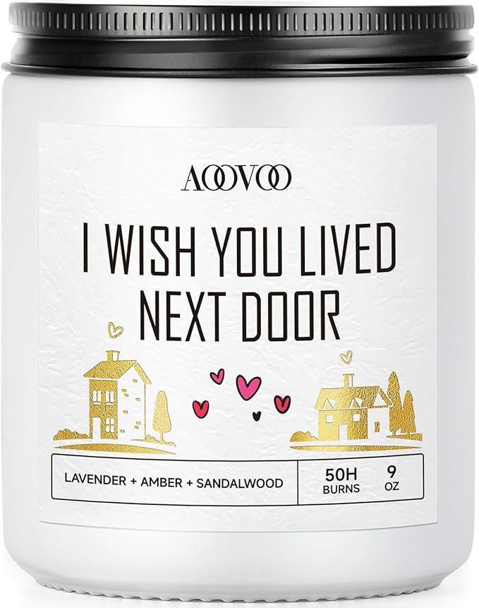 AOOVOO Candle - 9oz Soy Wax Scented Candles, I Wish You Lived Next Door Candles Gifts, Christams Birthday Gifts for Women Men, Mom, Coworkers, Nurse, Clients - Employee, Teacher