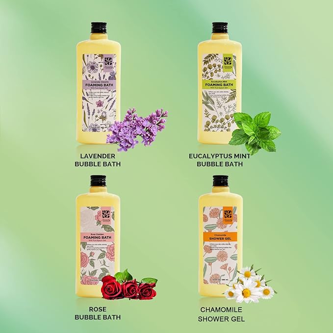 Serenity Sanctuary Bubble Bath for Women, Scented Gift Set for Adults, 51.2 fl oz (Pack of 4), with Shower Gel, Ladies Foaming Bath Variety, Mother's Day Gift for Mom, Christmas Gifts for Wife