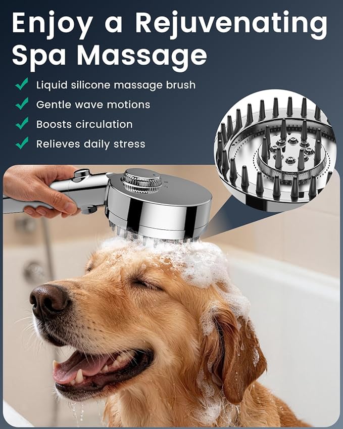 Ion Drops Filtered Shower Head with Handheld, High Pressure 4 Spray Mode Showerhead with Filters for Hard Water Softener, Handheld Shower Heads Filter with ON/OFF Switch for Pets (Chrome)