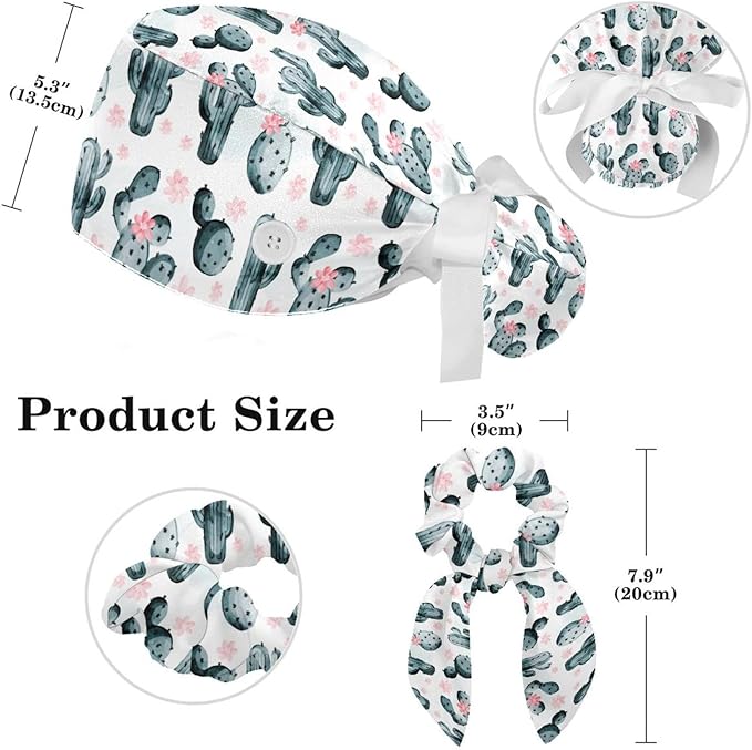 Adjustable Brown Dachshund Dog Blue Surgical Scrub Cap with Button,Sweatband for Women with Bow Hair Scrunchy