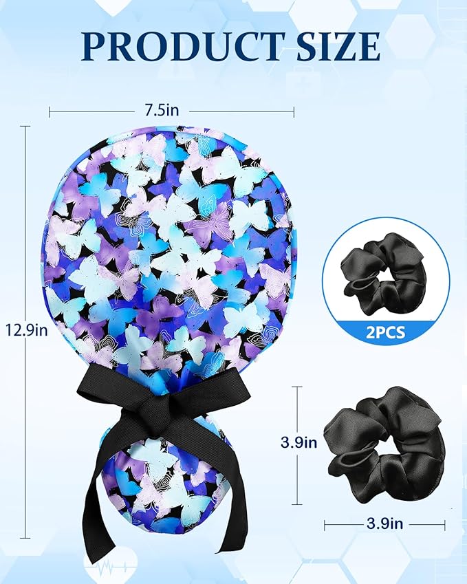 Plifal 100% Cotton Scrub Cap with Buttons-Nurse Cap with Sweatband for Women, Adjustable Working Hat,Satin Lined or Unlined