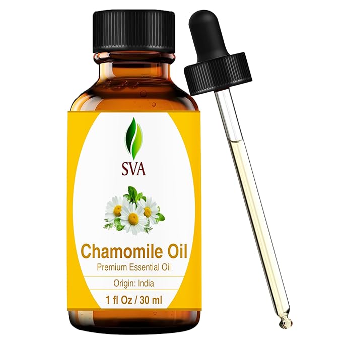 SVA Chamomile Essential Oil – 1 Fl Oz – 100% Natural Chamomile Oil - for Diffuser, Hair Care, Face, Skin Care, Aromatherapy, Scalp and Body Massage, Soap and Candle Making – with Dropper