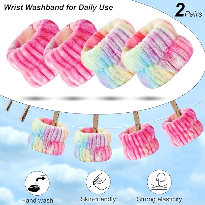 Wteehn 6pcs Headband and Wristband for Face Washing, Makeup Spa Skincare Headband, Skin Care Face Wash Headbands Wrist Bands Tools Set, for Women and Teen Girls Gifts