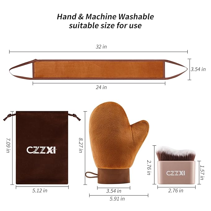 CZZXI Tanning Mitt, Body Brush & Back Tanner Applicator Kit – Self-Tan Applicator for Body, Face & Hard-to-Reach Areas | Includes Storage Pouch