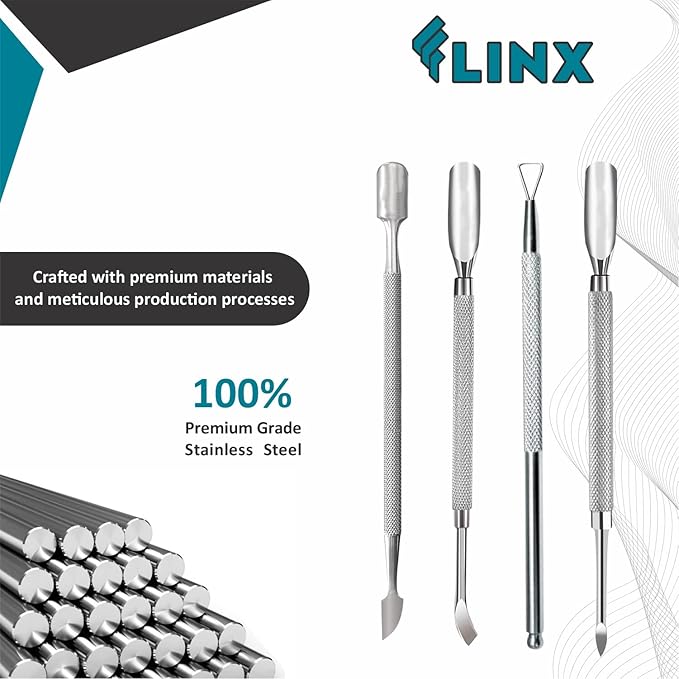 FLINX Metal Cuticle Pusher Tool 4 Pcs Nail Manicure Tools Nail Tᴏols for Manicure & Pedicure, Metal Cuticle Pushers and Scraper, Nails Cuticles Pusher Cuticle Tools for Nails