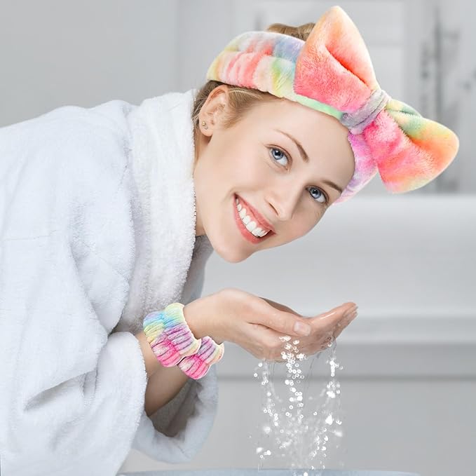 Wteehn 6pcs Headband and Wristband for Face Washing, Makeup Spa Skincare Headband, Skin Care Face Wash Headbands Wrist Bands Tools Set, for Women and Teen Girls Gifts