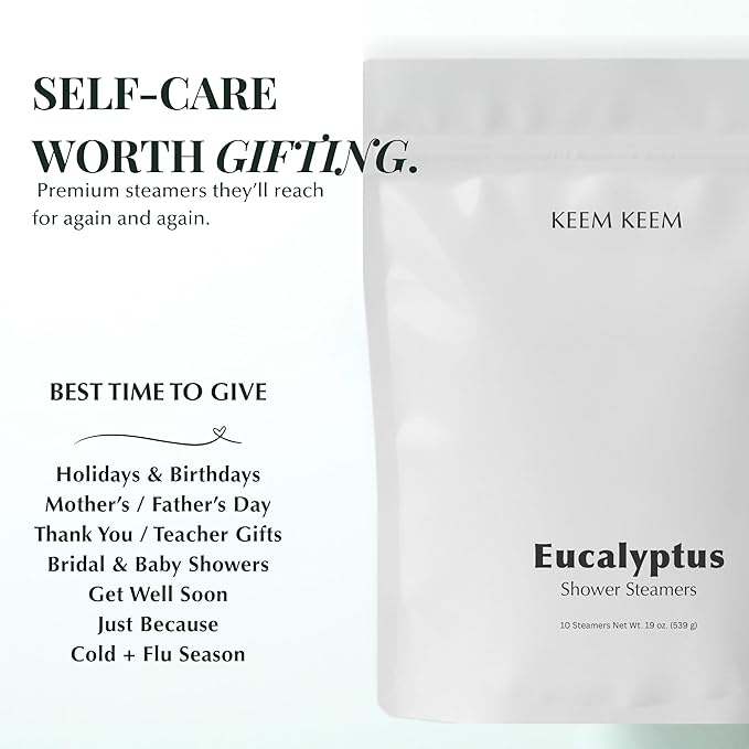 Eucalyptus Shower Steamers Aromatherapy, Vapor Shower Tablets with Eucalyptus Essential Oil, Fresh Breathing Shower Bombs, Strong Scented Gift for Women, 10 Pack, KEEM KEEM