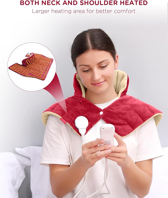 Comfytemp Heating Pad for Neck and Shoulders and Back, 2.6lb Weighted Electric Heating Pads FSA Eligible, Mothers Day Gifts for Mom Women Her, HSA Large Heated Wrap - 9 Heat Settings & 11 Timers, Red