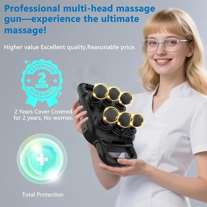 UFFAE Six Head Massage Gun, 50 Intensity Levels & 9 Massage Modes, Equipped with 3 Different Massage Heads, Massage Gun with Adjustable Belt Ideal Gifts for Women, Men, Mom, and Dad