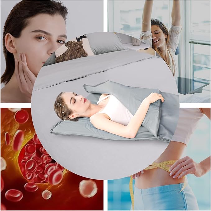 Sauna Blanket, 110V 650W Far Infrared Sauna Blanket Sauna Bag Body Shaper Blankets 35-80℃/ 95-176℉ Portable Saunas Bag Body Shaper Blankets for Beauty Salons, Spas (Silver-Gray+Regular Style)