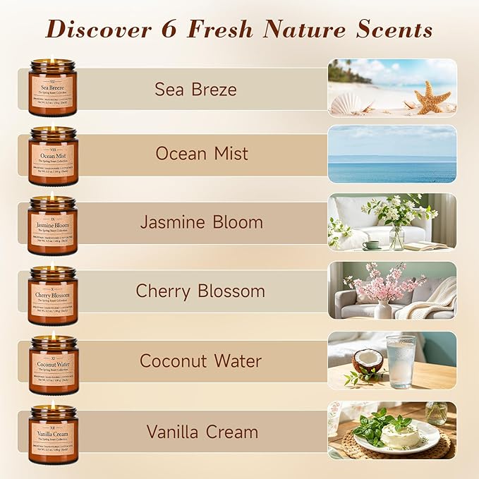 12 Pack Scented Soy Candles Set, 3.5oz Glass Jar Aromatherapy Candles, 20-25H Long Lasting Burn, Fresh Spring & Summer Fragrances, Natural Soy Wax for Home, Gift for Women Birthday Mother's Day