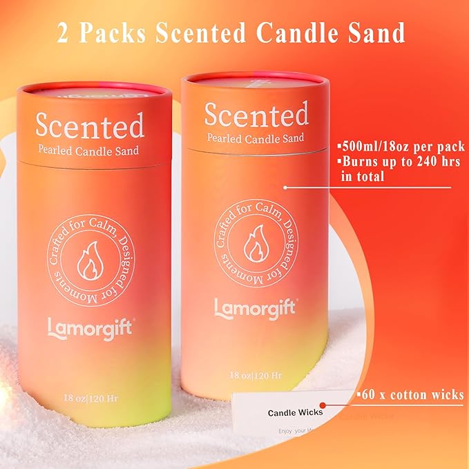 36oz Scented Candle Sand Wax, Citrus& Lavender- 2 Tubes Scented Pearled Candles with 240 Hr+ Long Burning Time, Refillable Powder Candle Beads with 30 Wicks for Home Decor/ Holiday Gift/ Relaxation