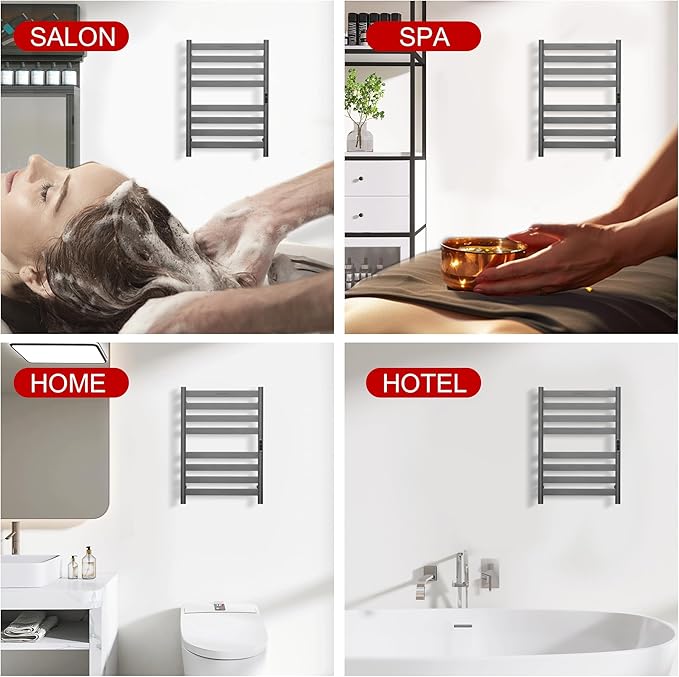 Heated Wall Mounted Electric Towel Warmer Rack,Timer & Temperature Control, 8 Bar Stainless Steel Towel Heater for Bathroom (Gunmetal Grey, 8 Bars)