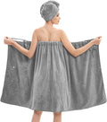 Bath Wrap Towels for Women – Adjustable Spa Shower Wrap with Super Absorbent Microfiber, Quick-Dry Body & Hair Towel Set for Home, Hotel, Beach, Pool, Gym, Travel – Grey