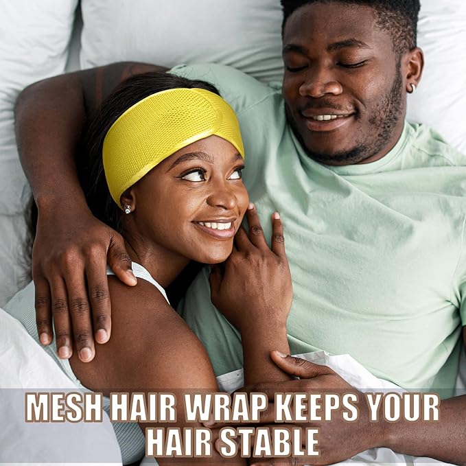 Xuhal Mesh Hair Wraps for Natural Black Hair - 4 Pieces Sleeping Cap, Spa Headbands, Hair Nets for Sleeping, Wash Face (Yellow, Black, Orange, Purple)