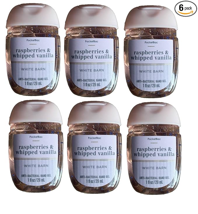 Bath and Body Works Classic and Seasonal Scents Pocketbac Gel Sanitizers - Pack of 6-1 oz each (Raspberries and Whipped Vanilla)