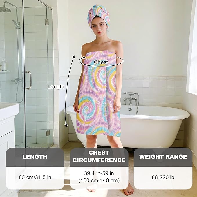 Absorbent Bath Towel Wrap Set for Women, Blue Tie-Dye Print Towel Wrap After Shower, Microfiber Shower Robe Body Towel Wraps for Women, Quick Dry Hair Towels Wraps for Spa Hotel Beach Girl