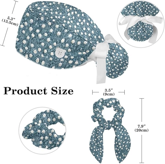 Scrub Caps Women Nursing Hats Floral Flowers with Buttons Ponytail Working Adjustable Pouch Tie Back