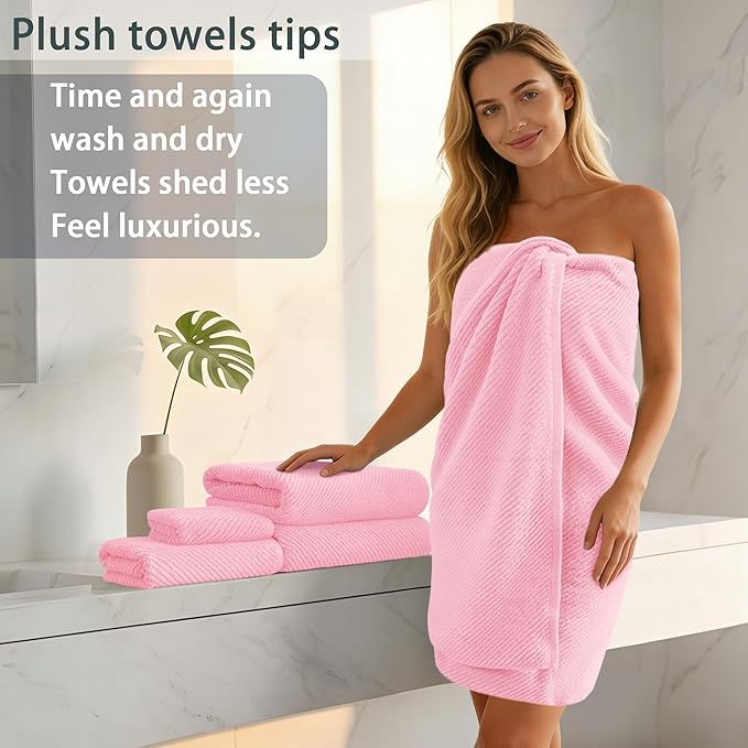 VOOVA & MOVAS Pink Towels for Bathroom - 100% Cotton | Quick Dry | Thick | Lightweight, 3PCS Towel Set, 1 Large Bath 30"x56", 1 Hand 18"x28", 1 Washcloth 13"x13", Bathroom Essentials