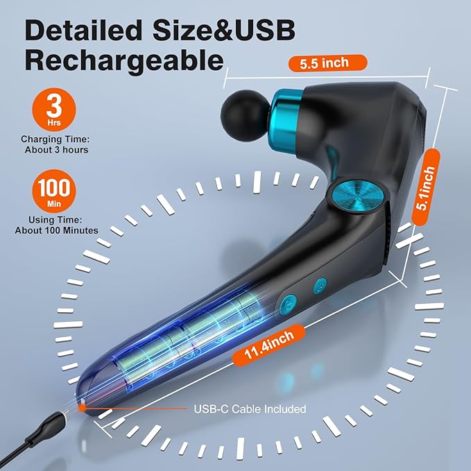 Back Massager with Heat & Cold Therapy, Foldable Deep Tissue Massage Gun for Back & Shoulders, Cordless Percussion Massager for Pain Relief, 9 Speeds, 10 Heads
