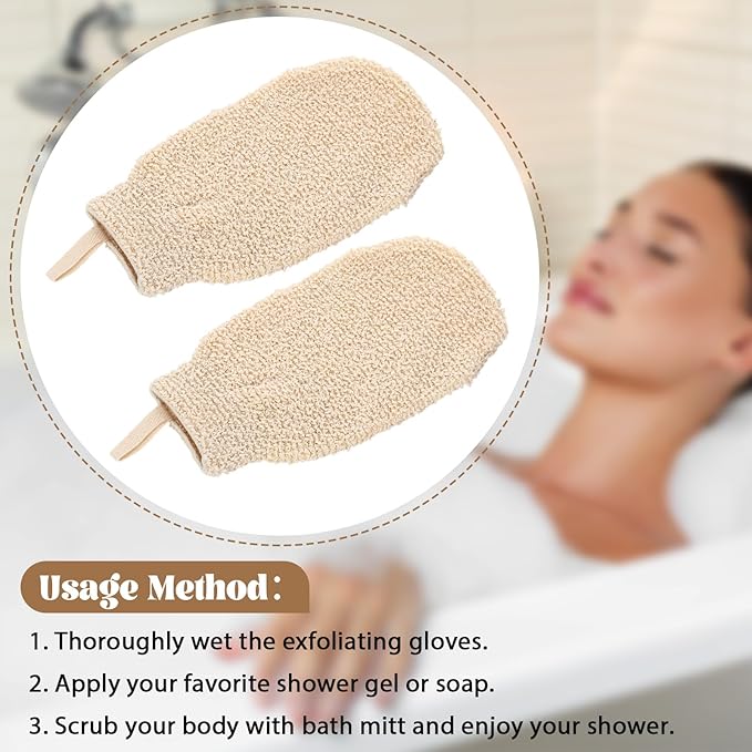 30 Pcs Exfoliating Shower Gloves Stretchable Ramie Bath Mitts with Hanging Loop Body Scrubber Exfoliator Loofah Washcloth Deep Clean Dead Skin for Spa Massage Skin Shower Hotel Use (Beige)
