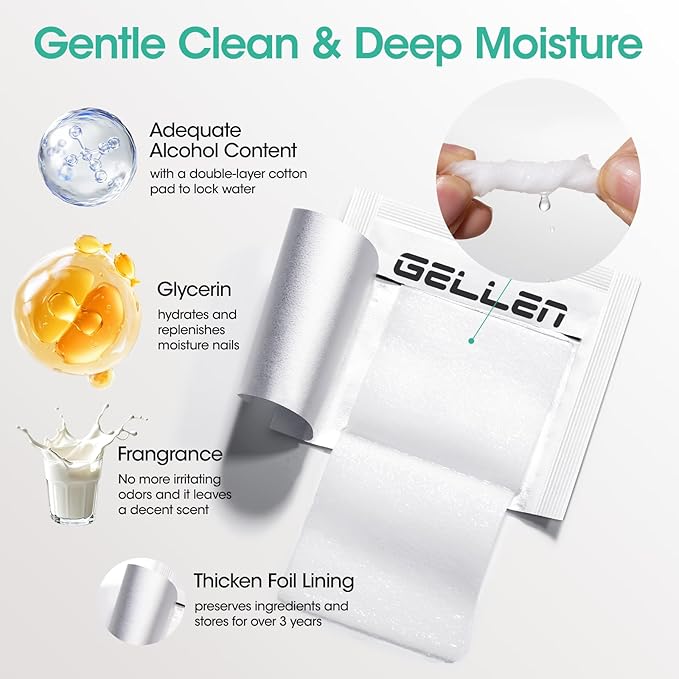 Gellen 400 Pack Nail Prep Cleanser Pads, Alcohol Pads for Nails, Individually Wrapped Nail Prep Pads, Lint-free Tacky Layer Residue Wipes for Acrylic & Builder Gel Polish Press-ons