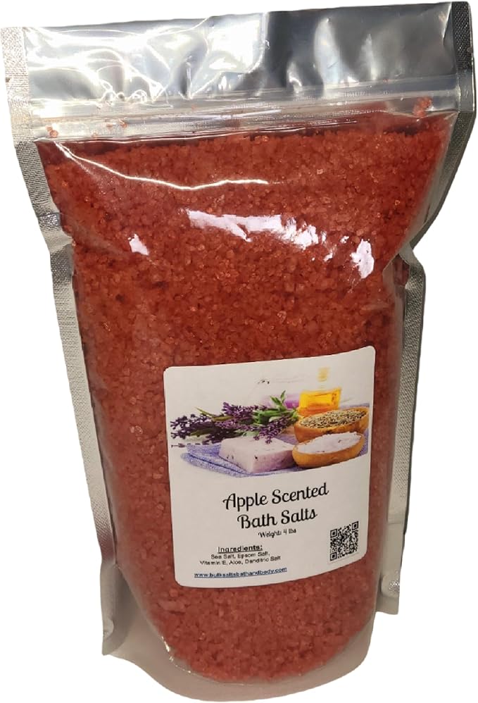 Bath Salts | 4lb Bag (64oz.) | Choose Your Scent | Epsom Salt | Sea Salt| Bathing | Body Care | Beauty | Relaxation | Spa | Pedicure | Manicure | Soak (Apple)