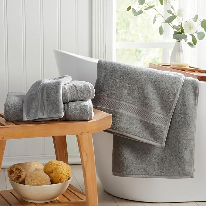 Springtree Home Luxury Bamboo Rayon Bath Towel Set 6 Piece Set | 35% Bamboo Rayon - 65% Cotton | Absorbent Quick-Dry Towels for Bathroom | Oeko-TEX Standard 100 Cotton | Carbon