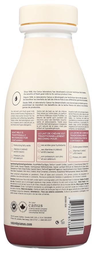 Nature by Canus Foaming Milk Bath with Smoothing Fresh Canadian Goat Milk Vitamin A, B3 Potassium Zinc and Selenium, Shea Butter, 27.1 Fl Oz